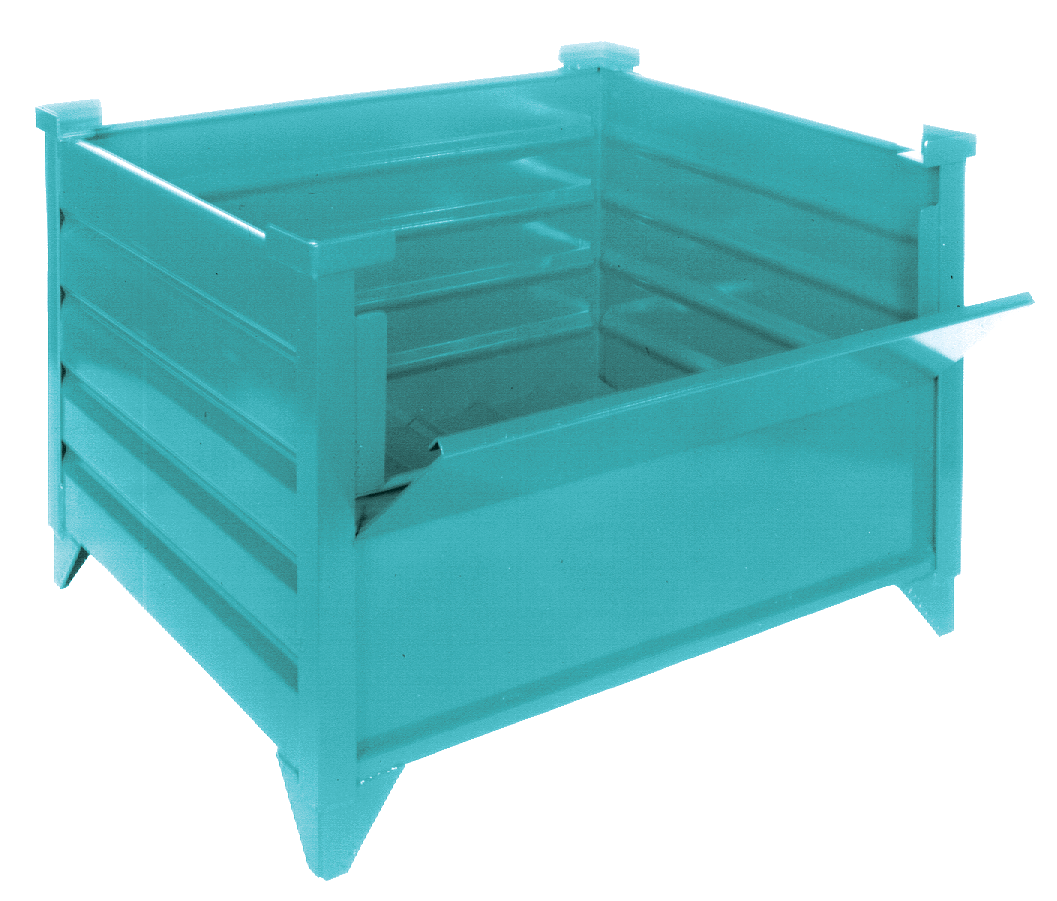 solid container with drop gate